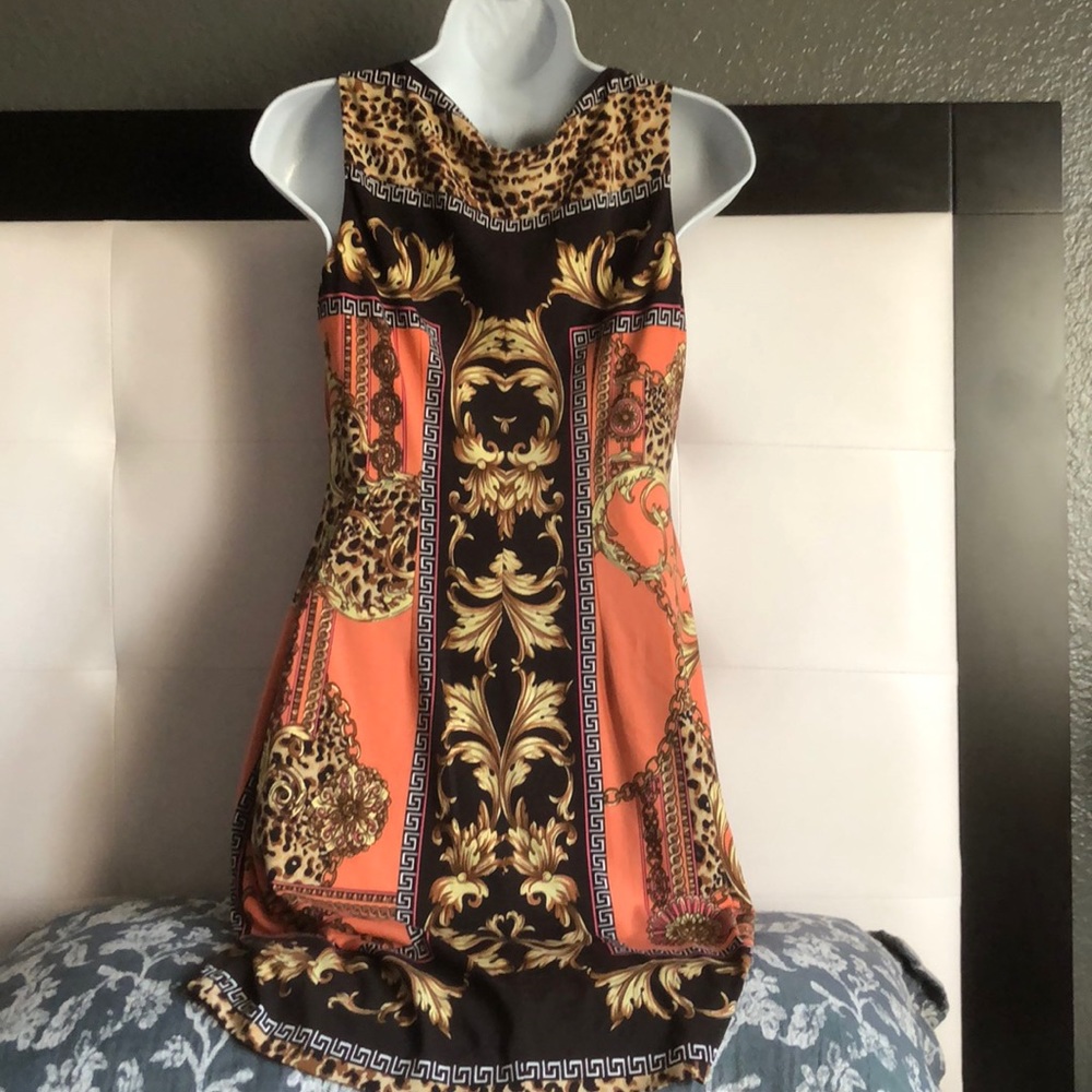 Cache Sleeveless Animalprint Chain Medallion Dress - image 4